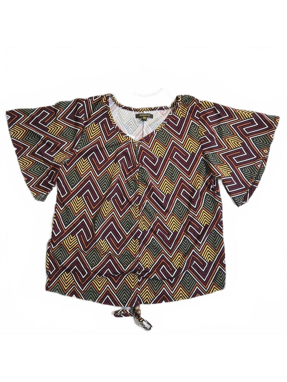 Goddess XL Geometric Printed Flutter Sleeve Tie Hem Top